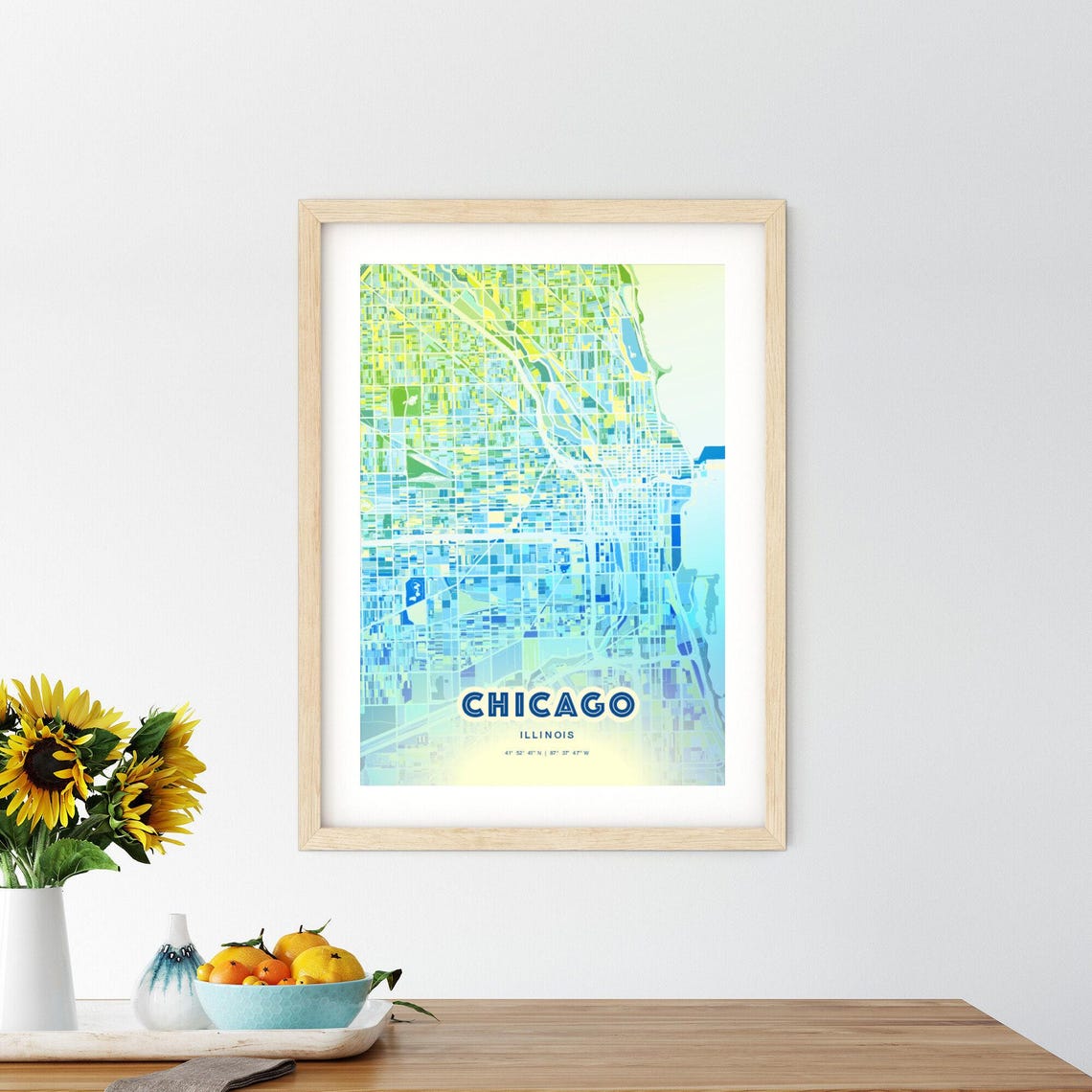 Chicago Illinois Bluish Gradient City Map Art Poster Customizable - Image 2