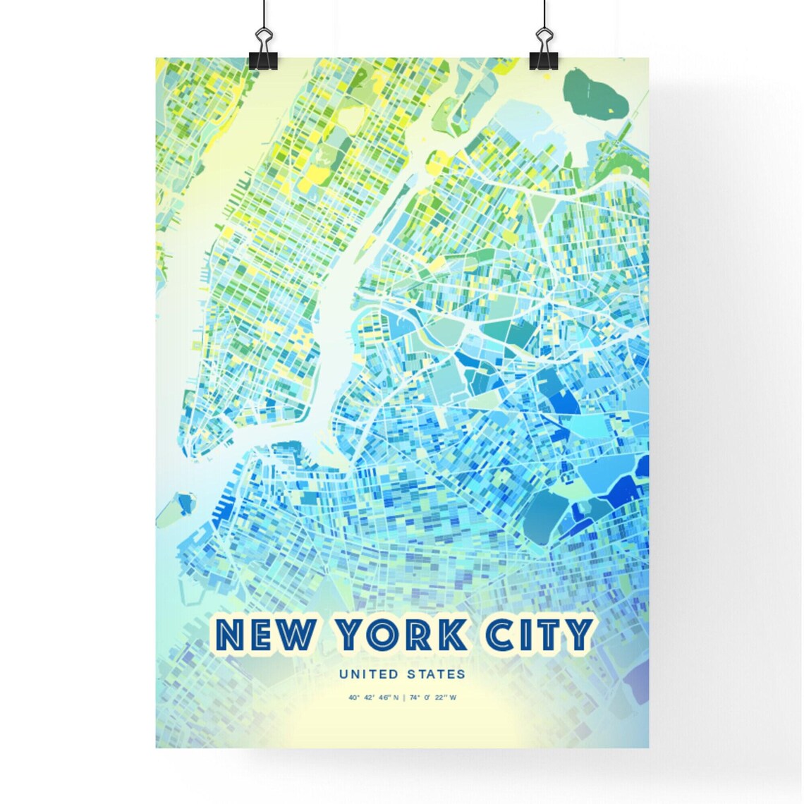 New York City United States Abstract Watercolor City Map Art Poster - Image 3