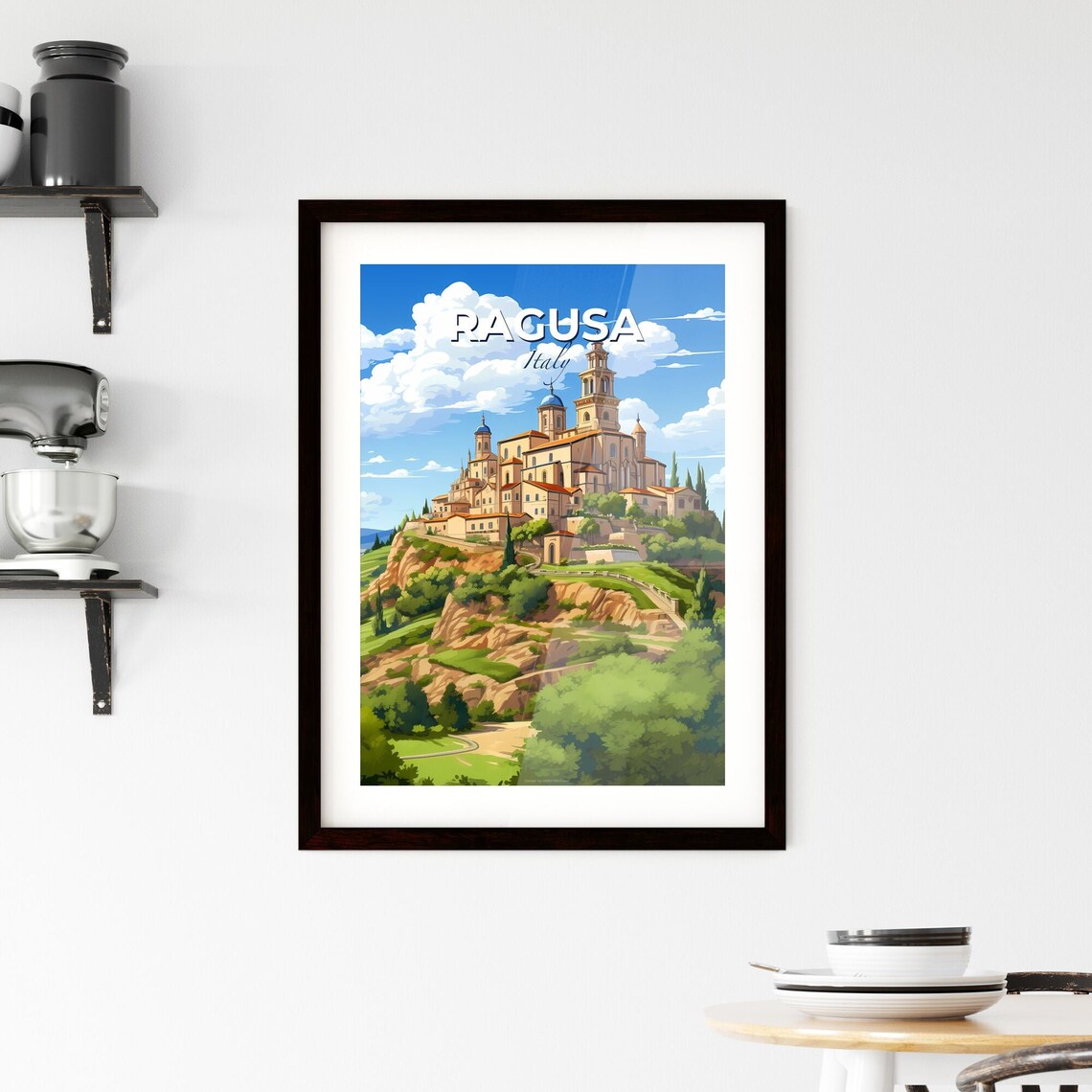 Ragusa Italy Hilltop Baroque Church Towers Green Valley Poster - Image 2