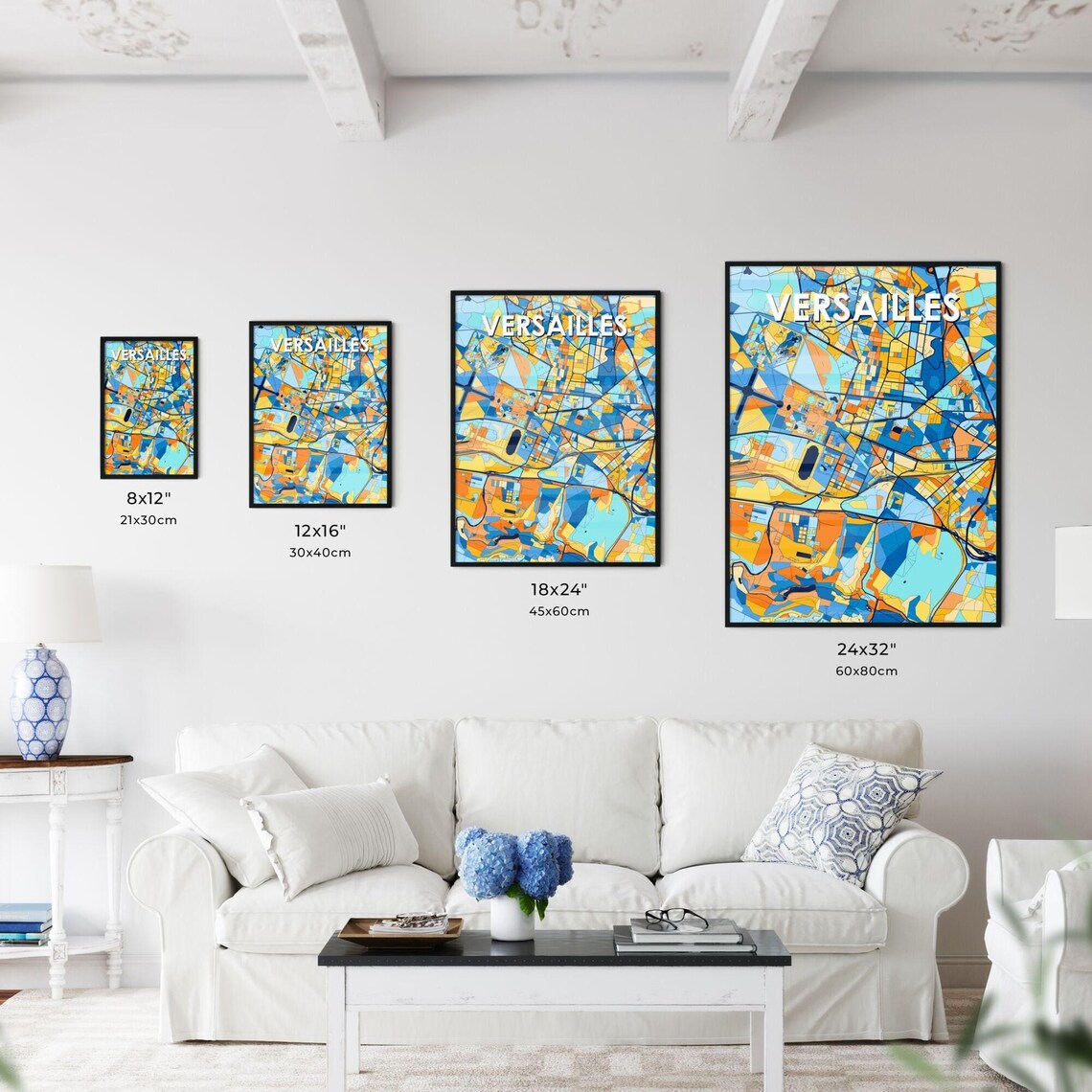Versailles France Colorful Blue Orange City Map Mosaic Poster - Image 3