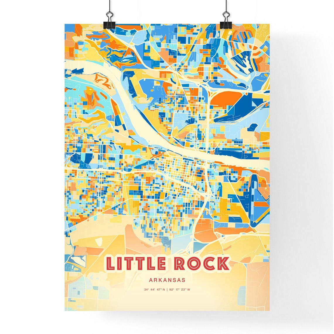 Little Rock Arkansas Colorful Blue Orange City Map Poster Gift - Image 3