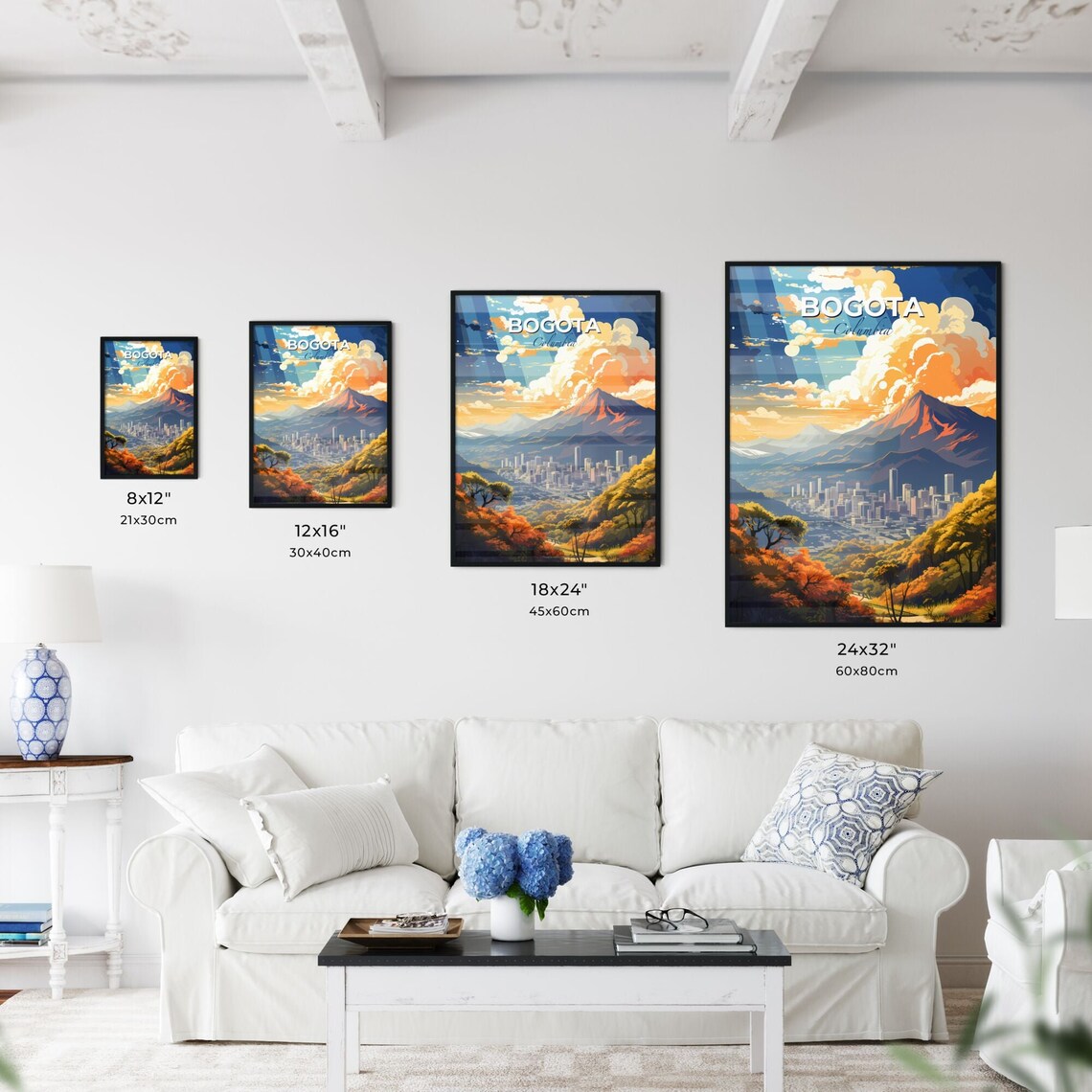 Bogota Colombia Mountain City Skyline Sunset Travel Art Poster - Image 3