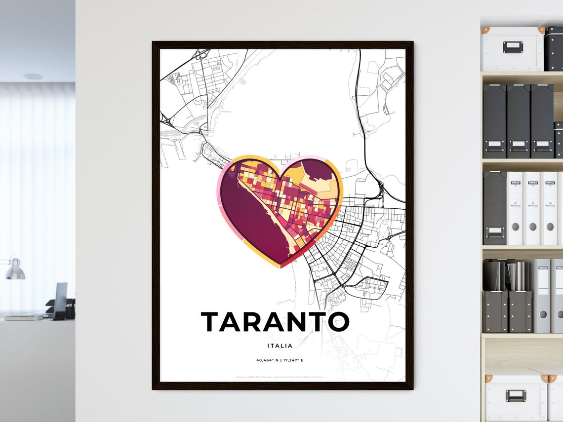Taranto Italy Where It All Began Heart Map Coordinates Poster