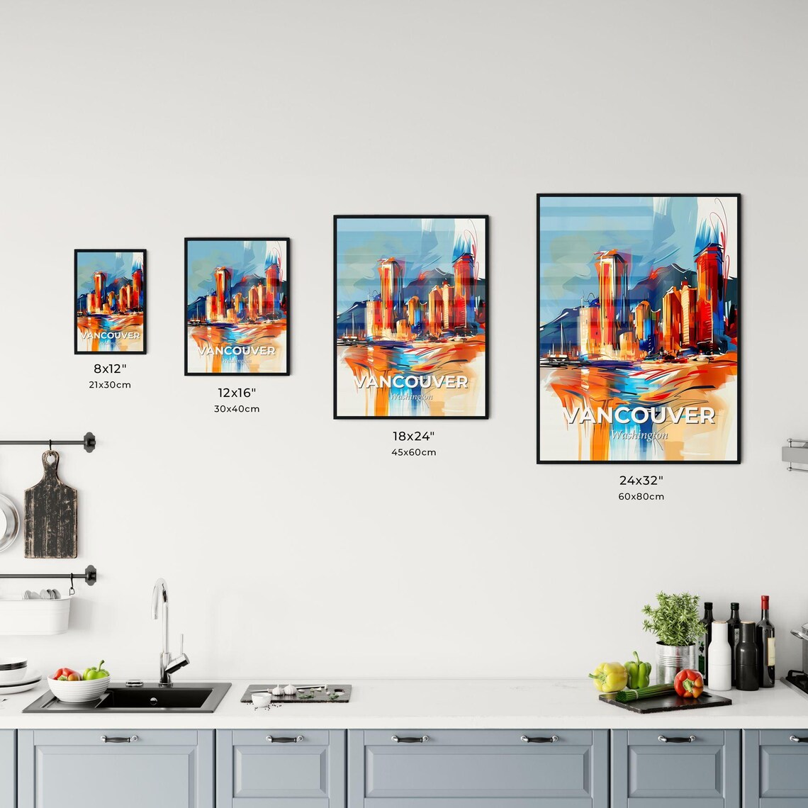 Vancouver Washington Vibrant Watercolor Skyline City Travel Poster - Image 3