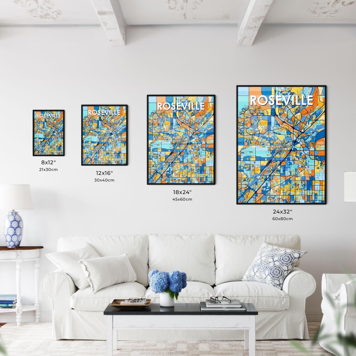 Roseville California Vibrant Colorful Illustrated Street Map Art Poster - Image 3