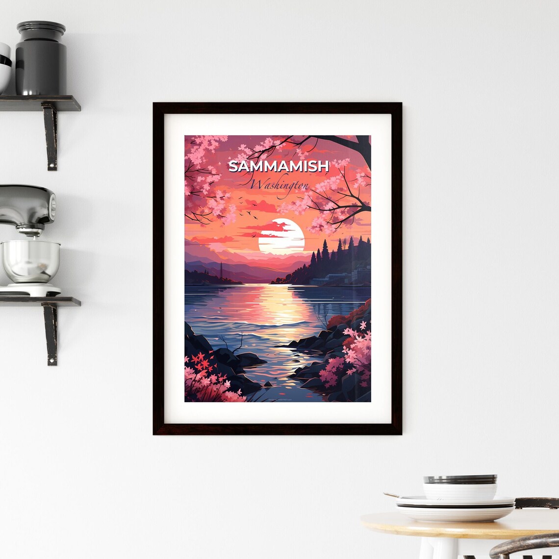 Sammamish Washington Sunset Lake Cherry Blossoms Scenic Poster - Image 2