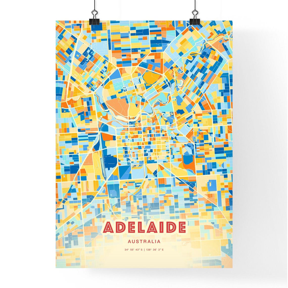 Adelaide Australia Vibrant Blue and Orange City Map Art Poster - Image 3