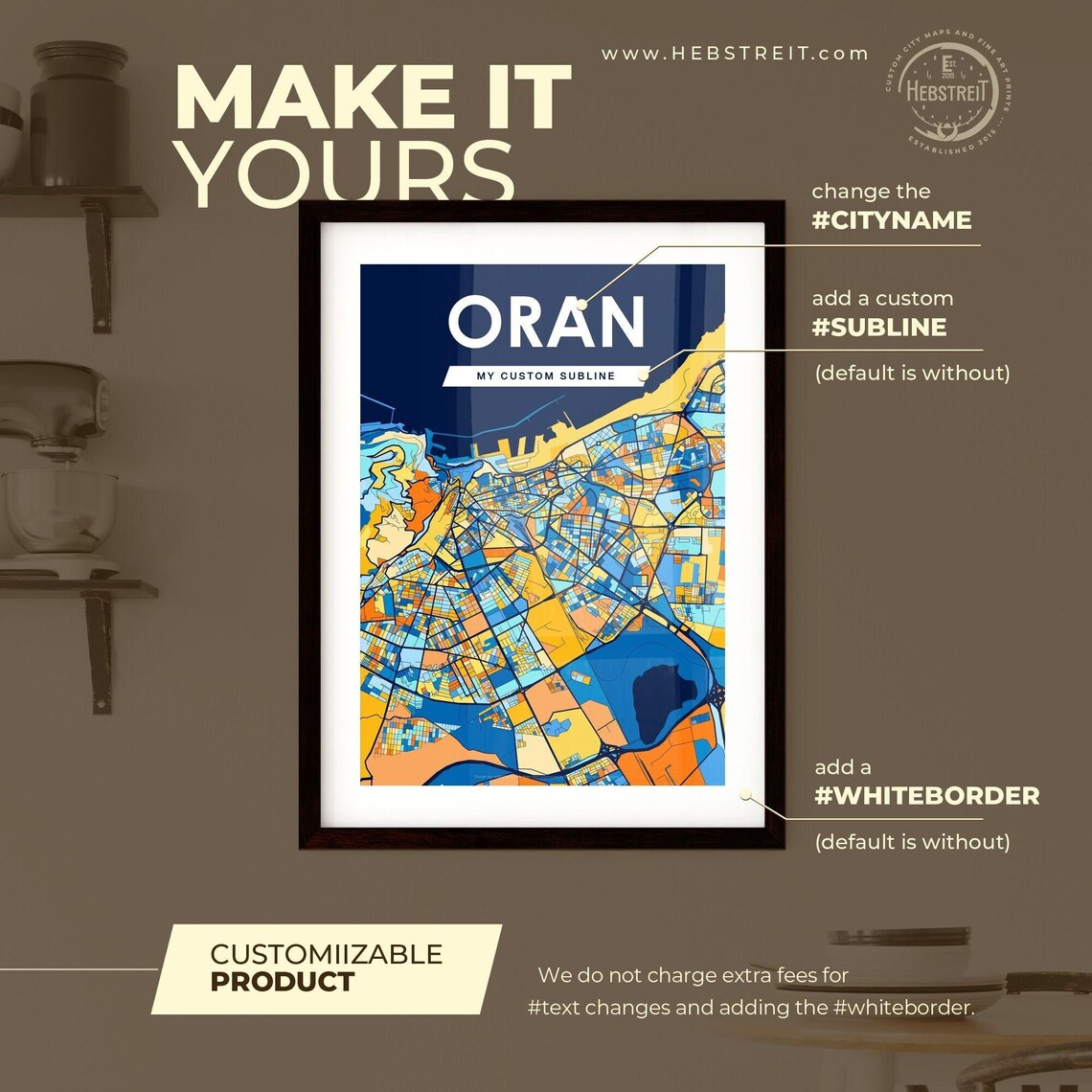 Oran Algeria Colorful Modern City Map Abstract Art Travel Poster - Image 2
