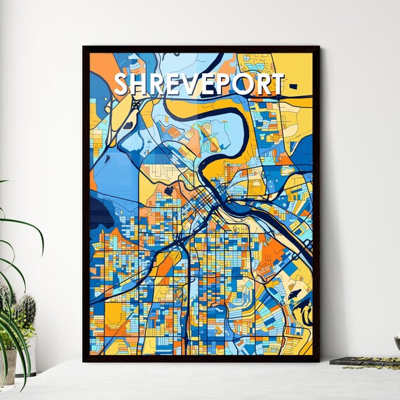 Shreveport Louisiana Vibrant Blue and Orange City Map Poster