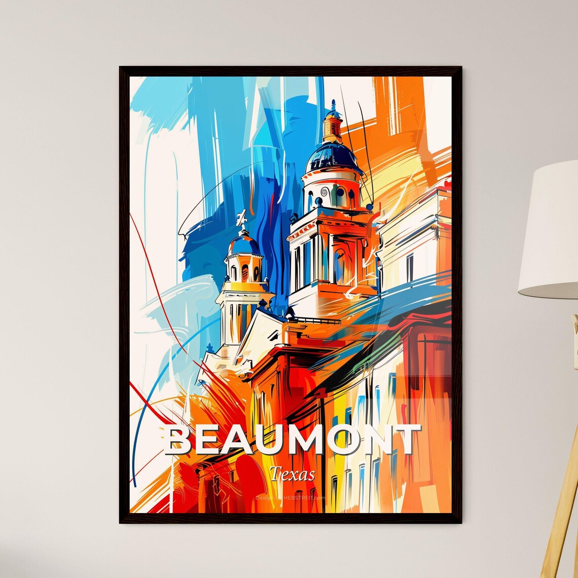 Beaumont Texas Vibrant Watercolor Downtown Skyline Art Poster