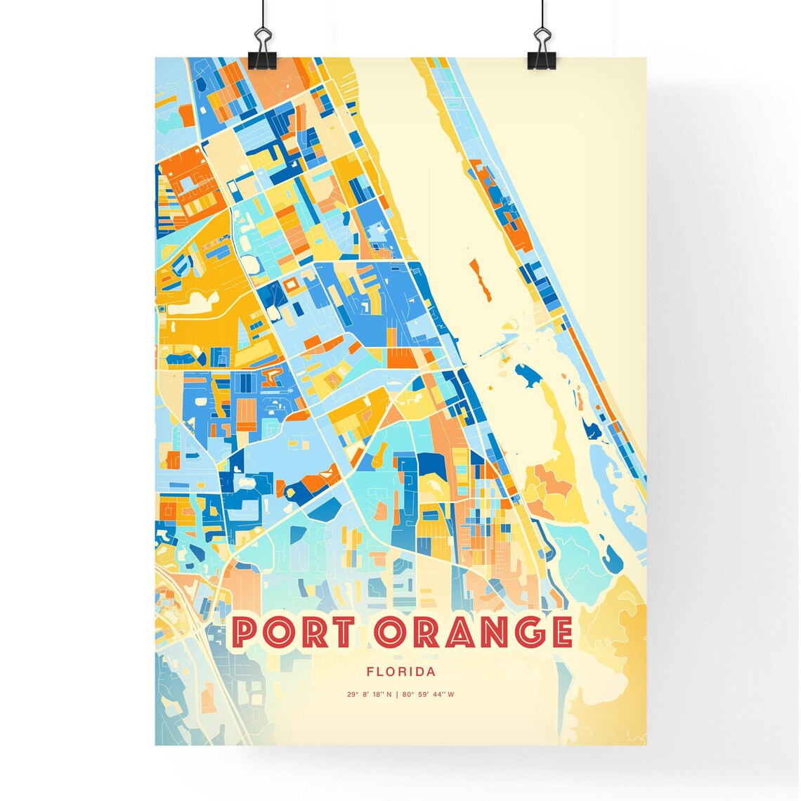 Port Orange Florida Modern Colorful City Street Map Art Poster