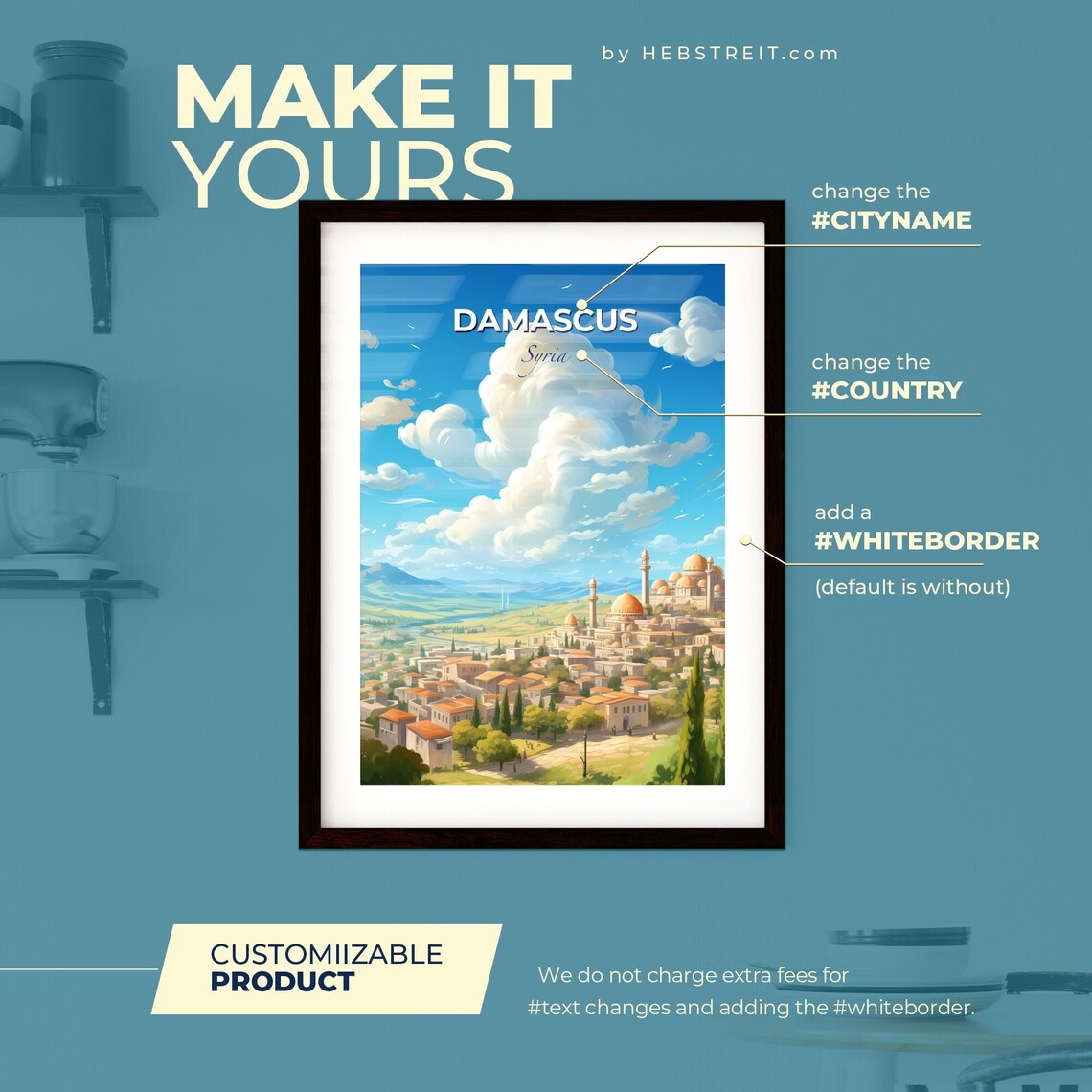 Damascus Syria Golden Domes and Minarets Old Town Travel Poster - Image 2