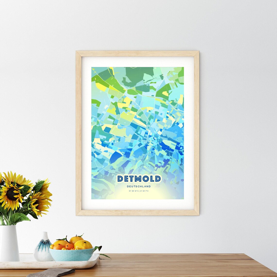 Detmold Germany Abstract City Map Art Blue Green Pastel Travel Poster - Image 3