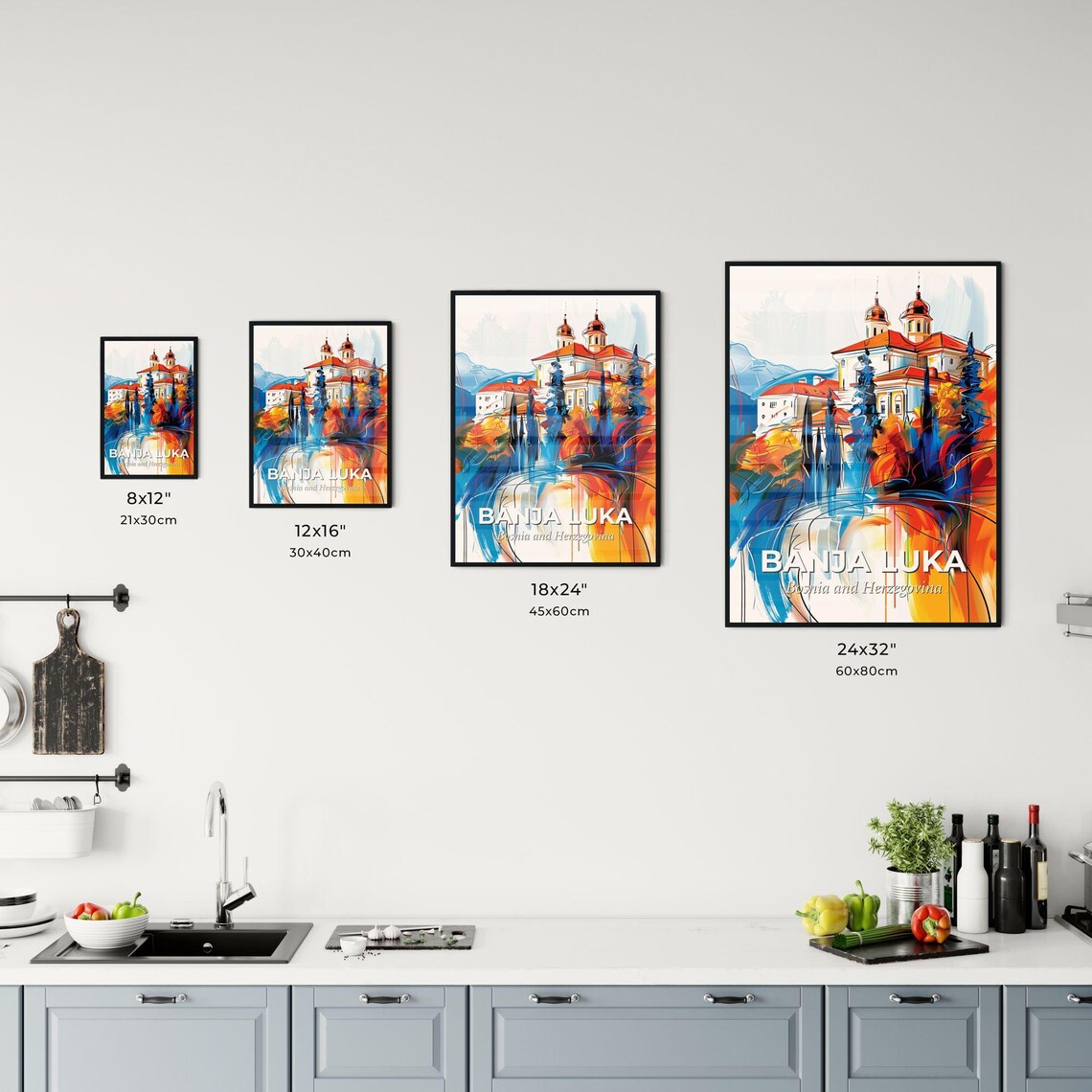 Banja Luka Bosnia Vibrant Watercolor Old Town City Art Poster - Image 3