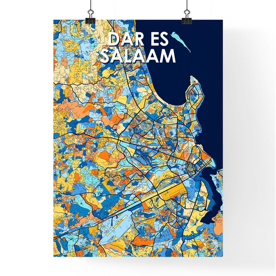 Dar Es Salaam Tanzania Colorful Blue Orange City Street Map Art Poster - Image 4
