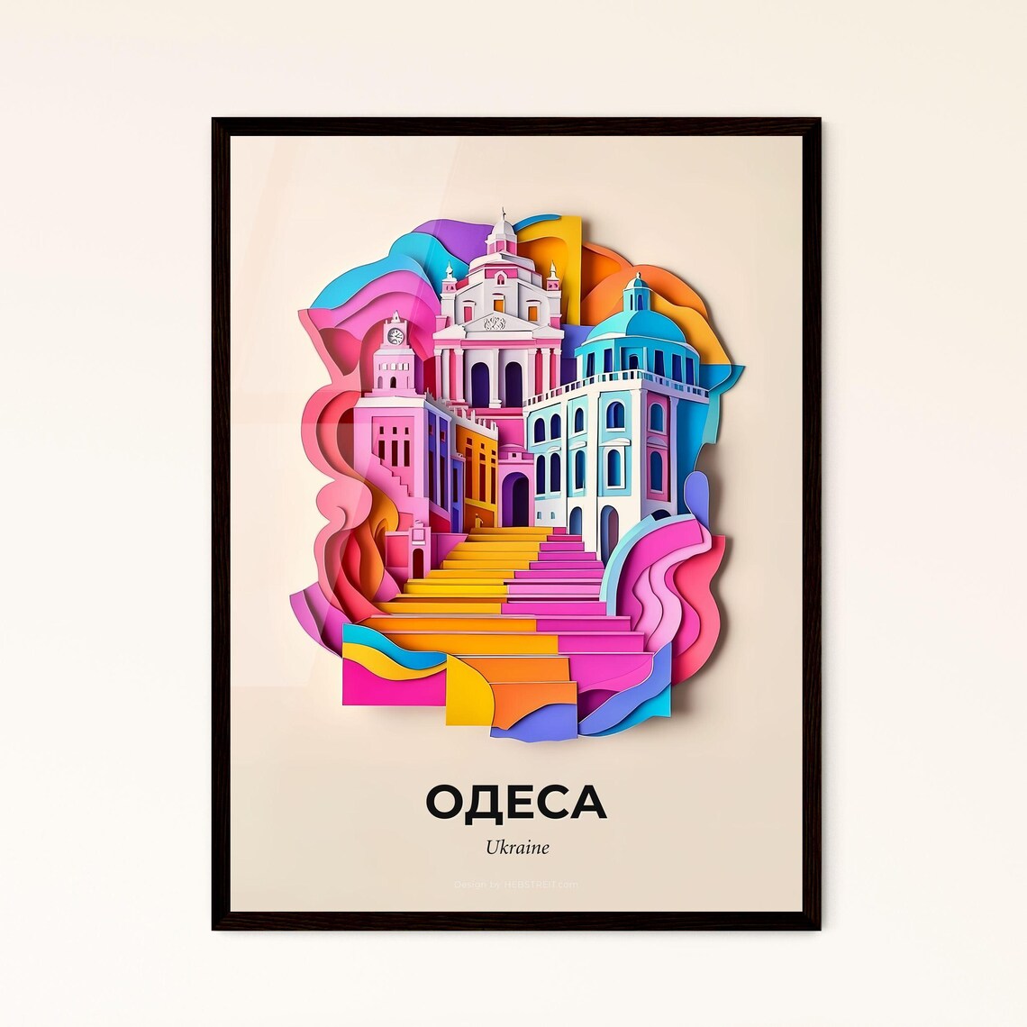 Odesa Ukraine Colorful Paper Cut Neoclassical Landmark Travel Poster