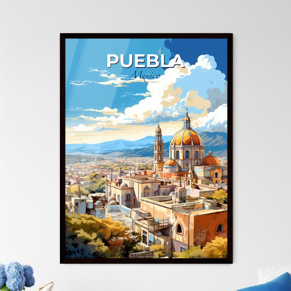 Puebla Mexico Cathedral Domes City Skyline Travel Art Poster