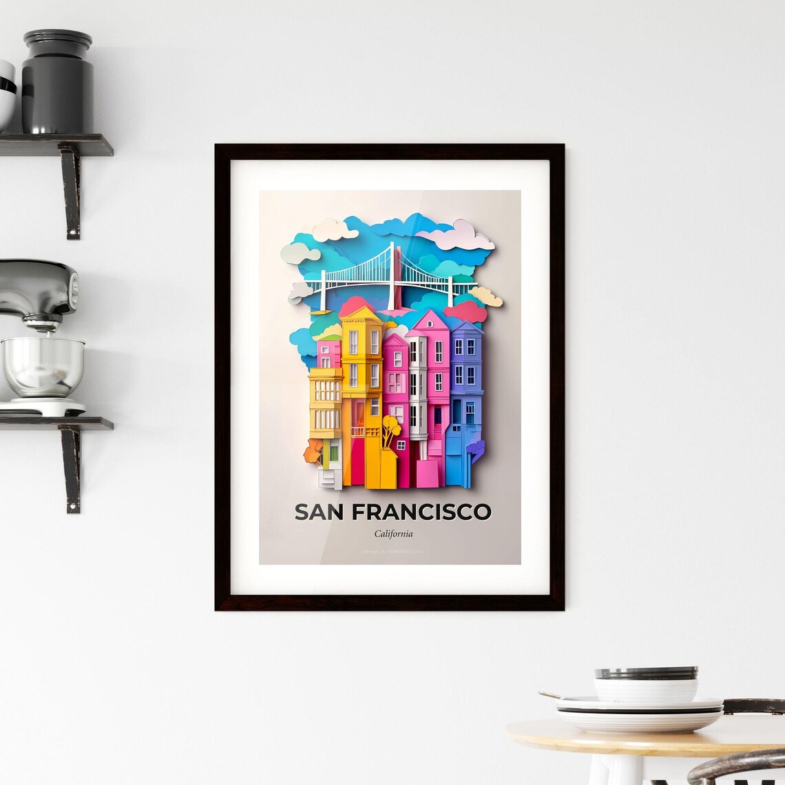 San Francisco California Golden Gate Paper Cut Travel Poster - Image 2