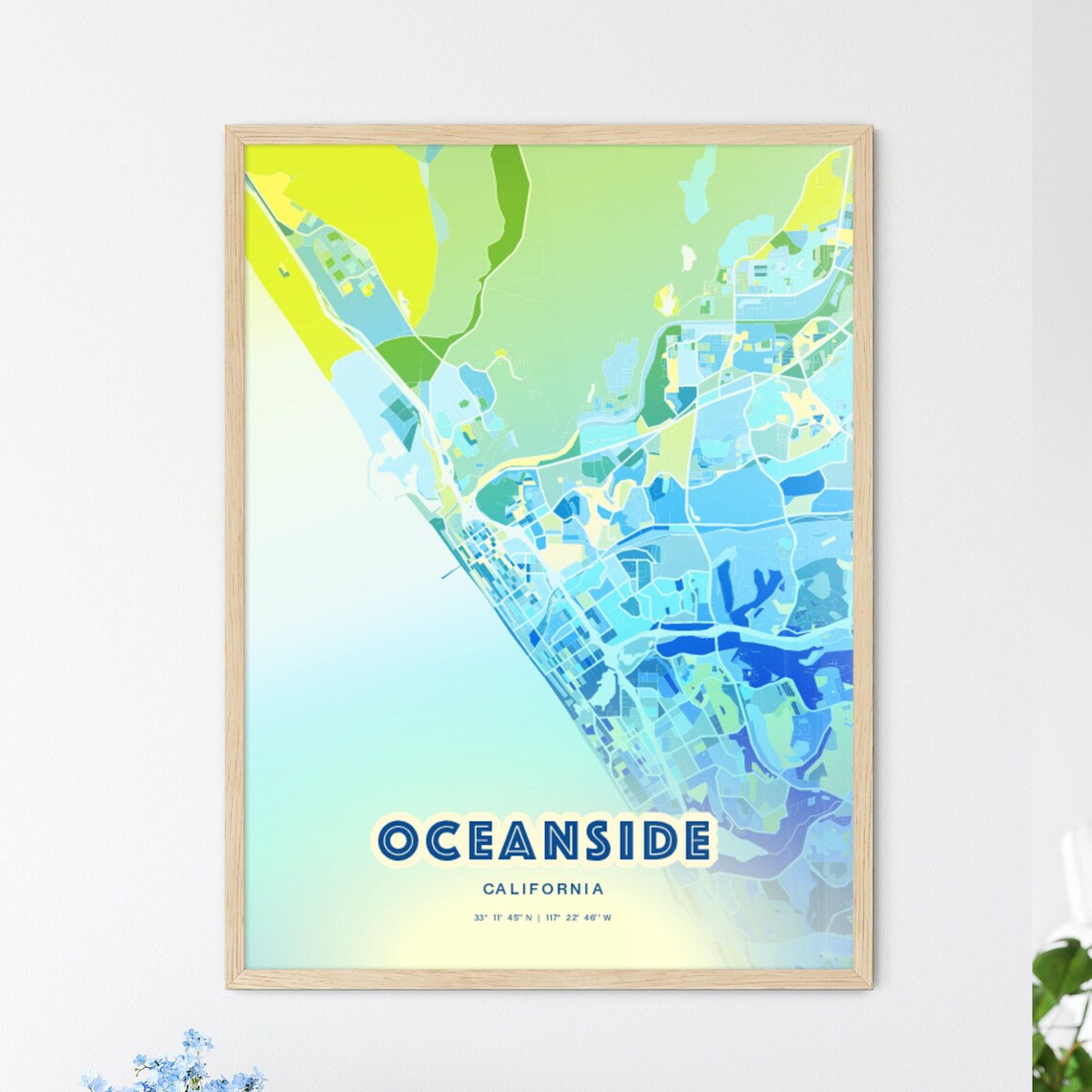 Oceanside California Expressive Blue Coastal City Street Map Art Poster