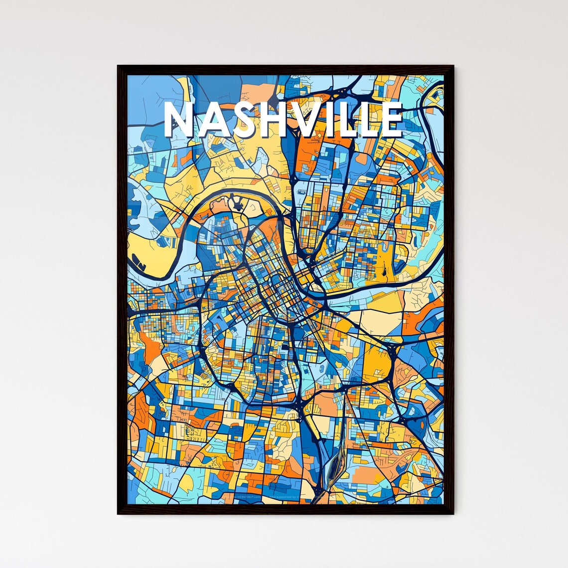 Nashville Tennessee Vibrant Colorful Art Map Poster Music City Gift