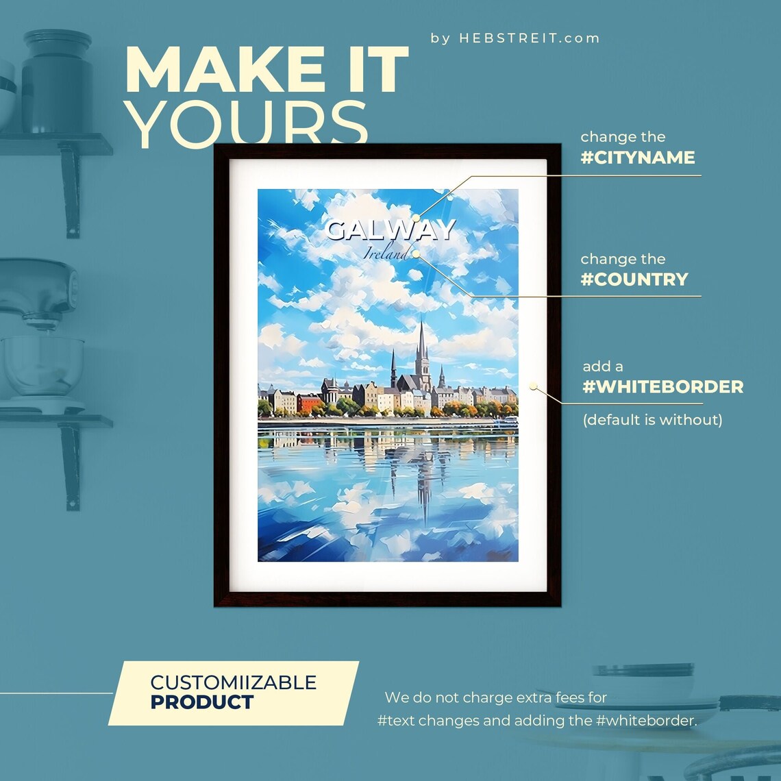 Galway Ireland Travel Poster Waterfront Cathedral Spires Reflection Art - Image 2