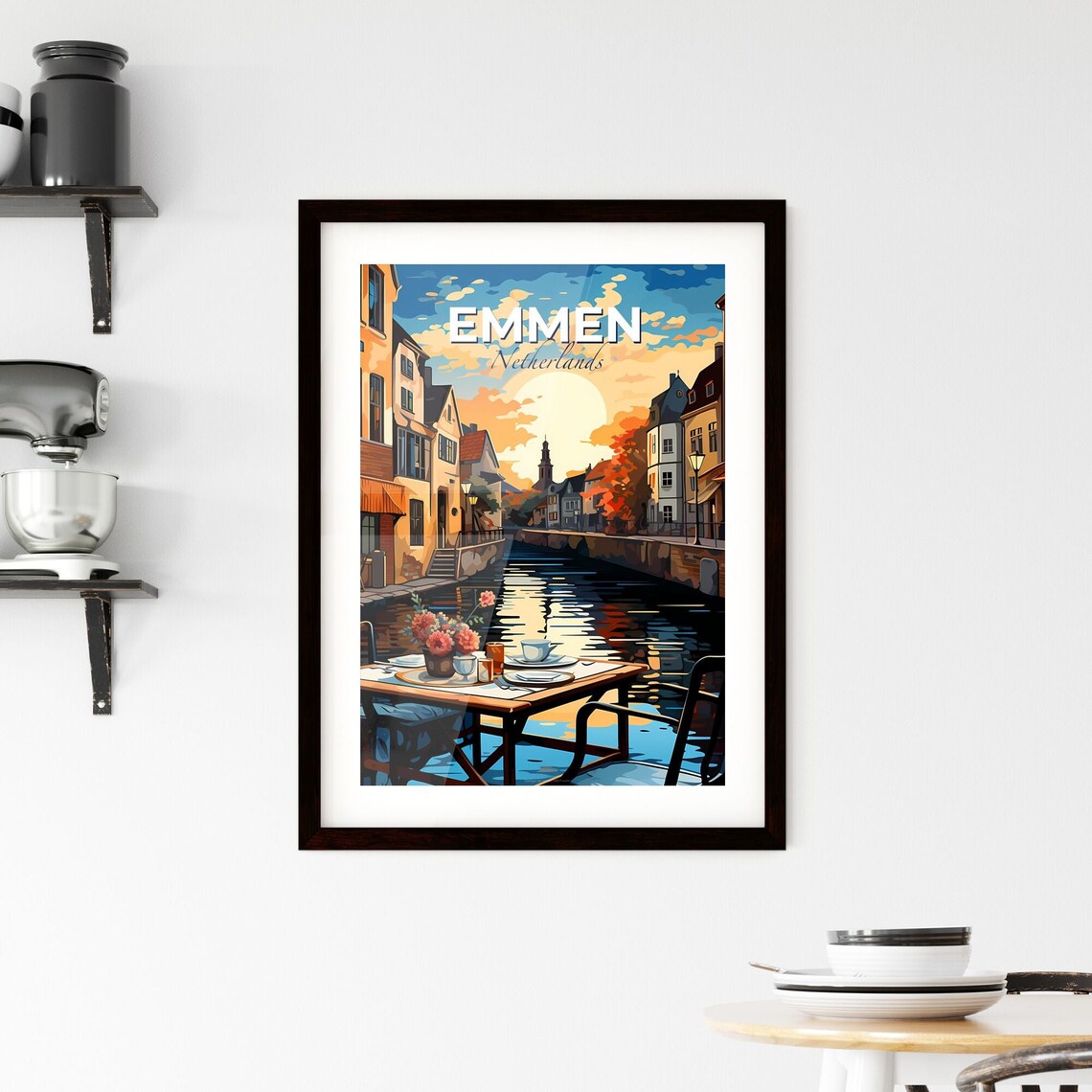 Emmen Netherlands Canal Cafe Sunset Historic Town Art Poster - Image 2