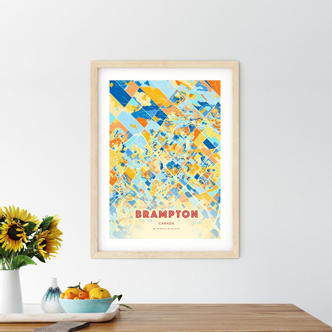 Brampton Canada Vibrant Colorful City Map Art Coordinates Poster - Image 2