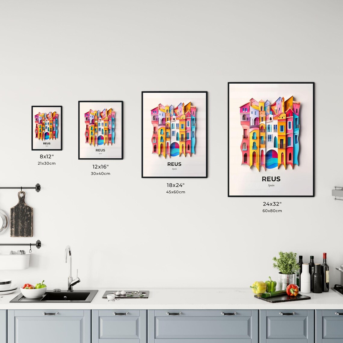 Reus Spain Colorful Paper Cut Mediterranean Houses Travel Poster - Image 3