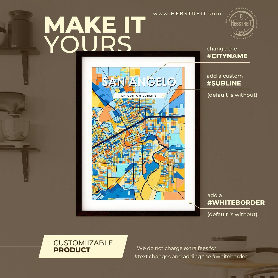 San Angelo Texas Colorful Modern City Map Poster for Home and Office - Image 2