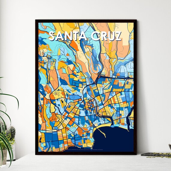 Santa Cruz California Colorful Modern City Street Map Travel Decor Poster