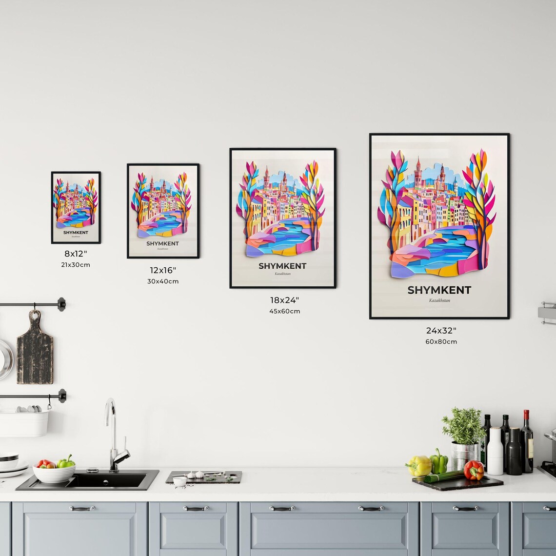 Shymkent Kazakhstan Old Town River Colorful Paper Cut Poster - Image 3