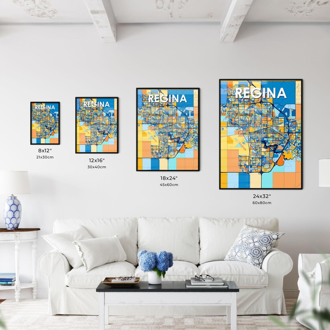 Regina Canada Bold City Map Art Poster in Navy Orange and Yellow - Image 3