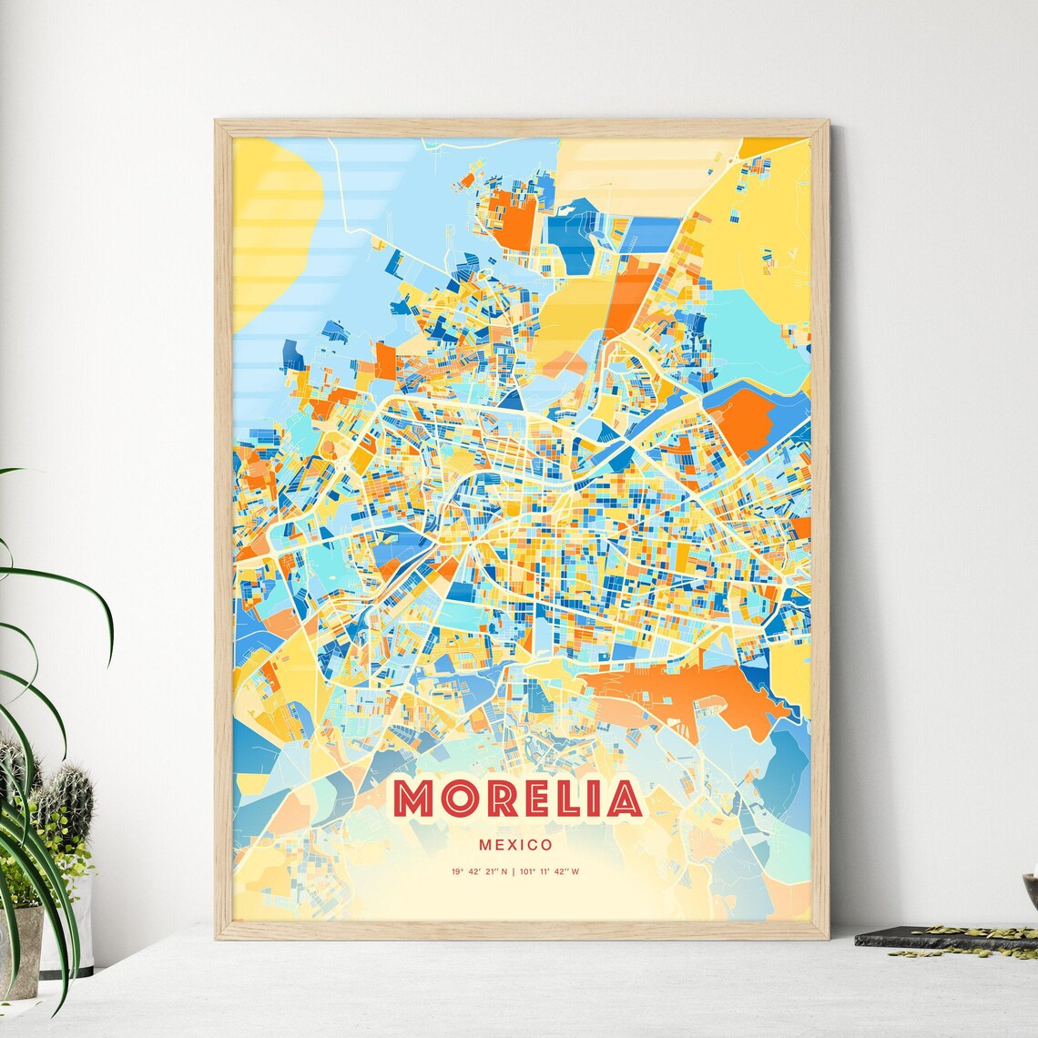 Abstract Morelia Mexico Modern Colorful City Street Map Art Poster - Image 3