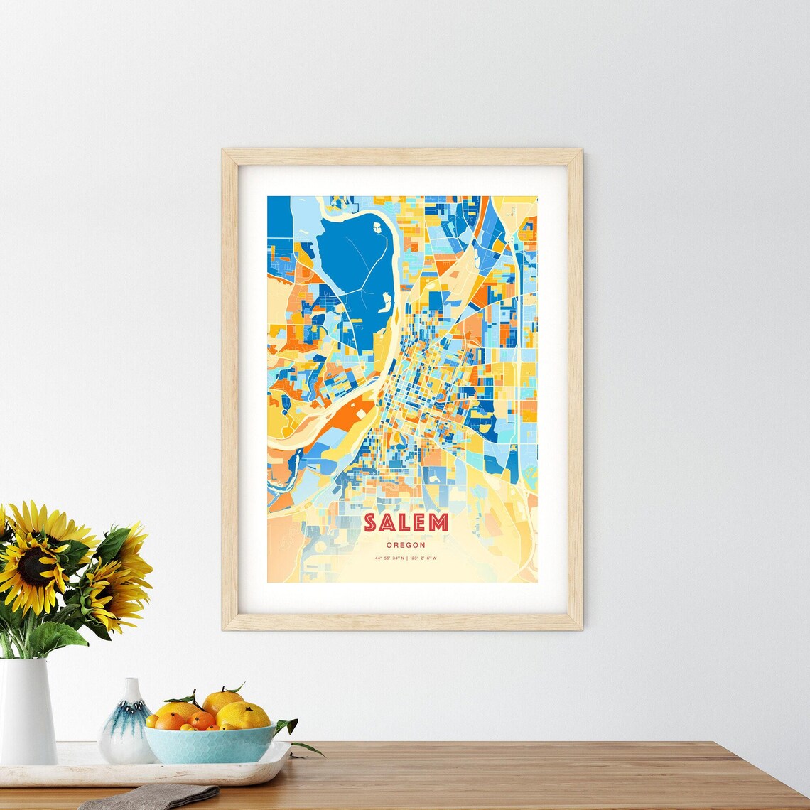 Salem Oregon Vibrant Colorful Modern City Street Map Art Poster - Image 2