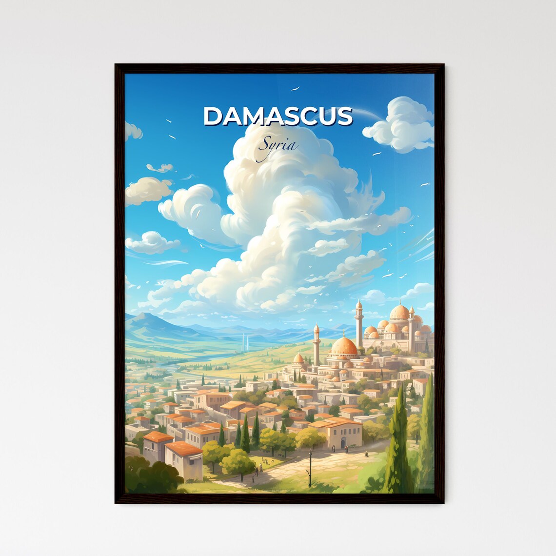 Damascus Syria Golden Domes and Minarets Old Town Travel Poster