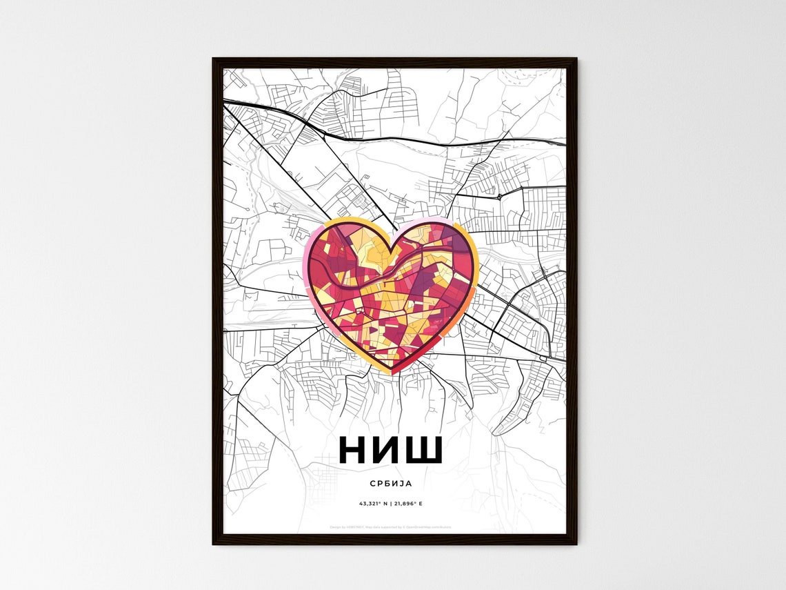 Nis Serbia Heart Map Line Art Poster Hometown Love Gift Decor