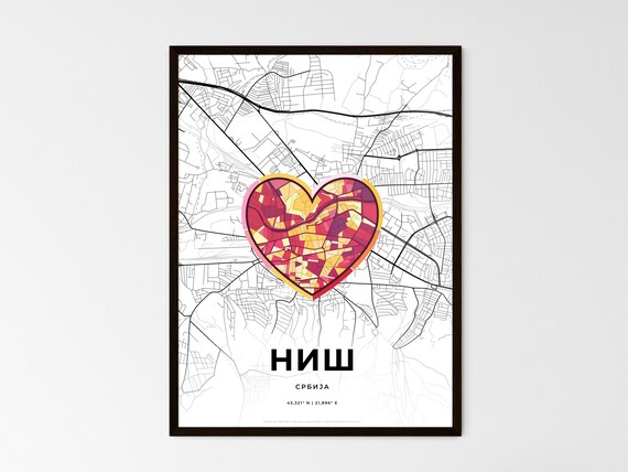 Nis Serbia Heart Map Line Art Poster Hometown Love Gift Decor