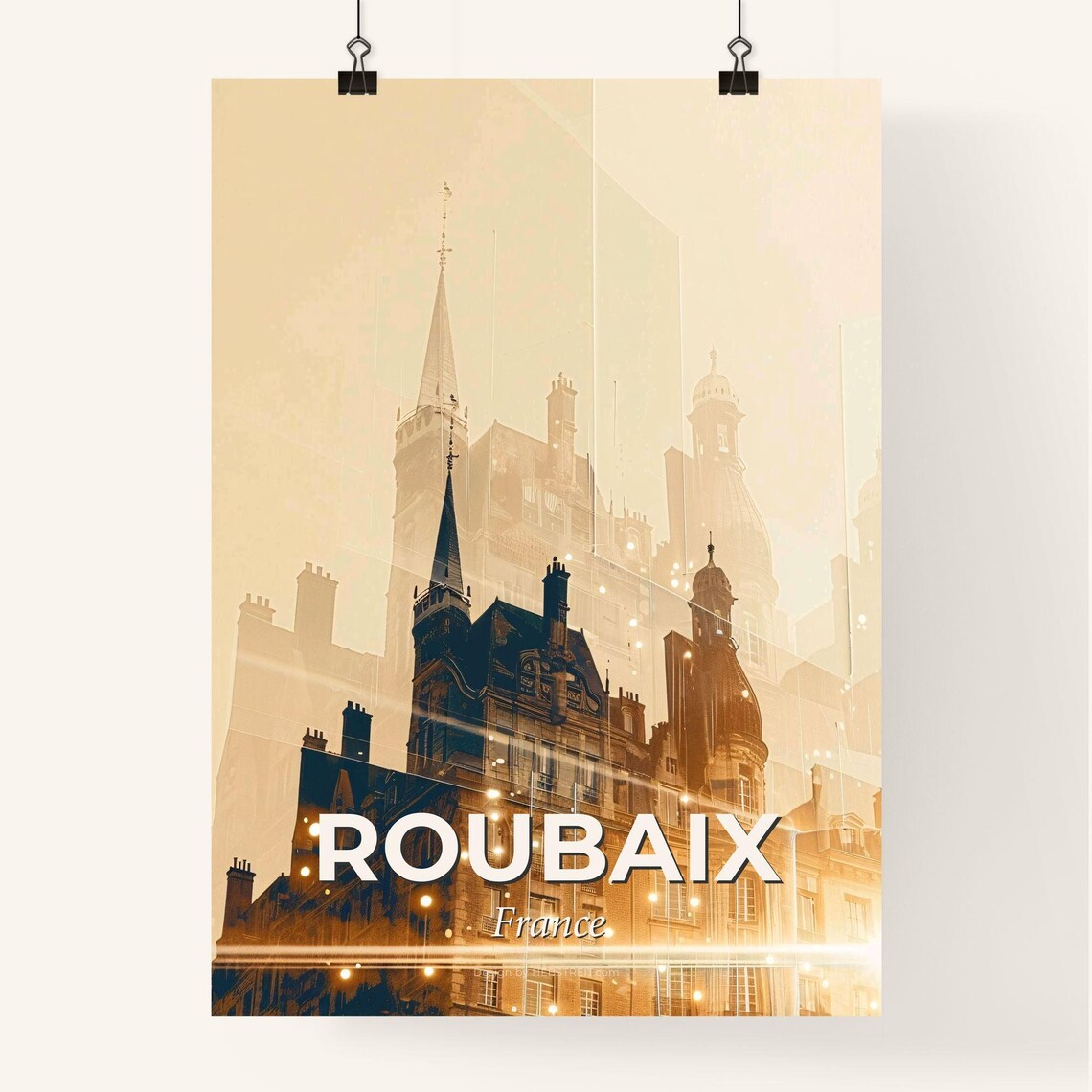 Roubaix France Historic Skyline Silhouette City Travel Poster - Image 4