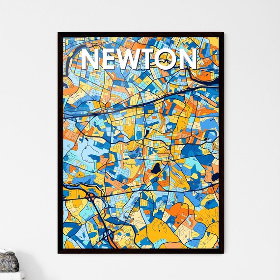 Newton Massachusetts Colorful Modern City Street Map Artwork Poster