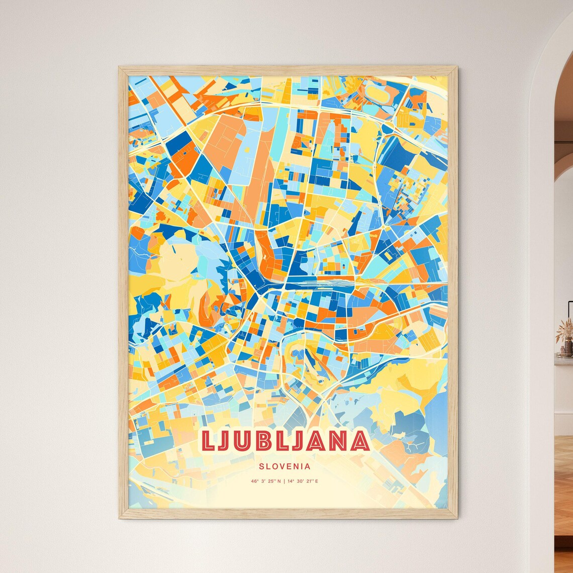 Ljubljana Slovenia Modern Colorful City Map Blue Orange Poster