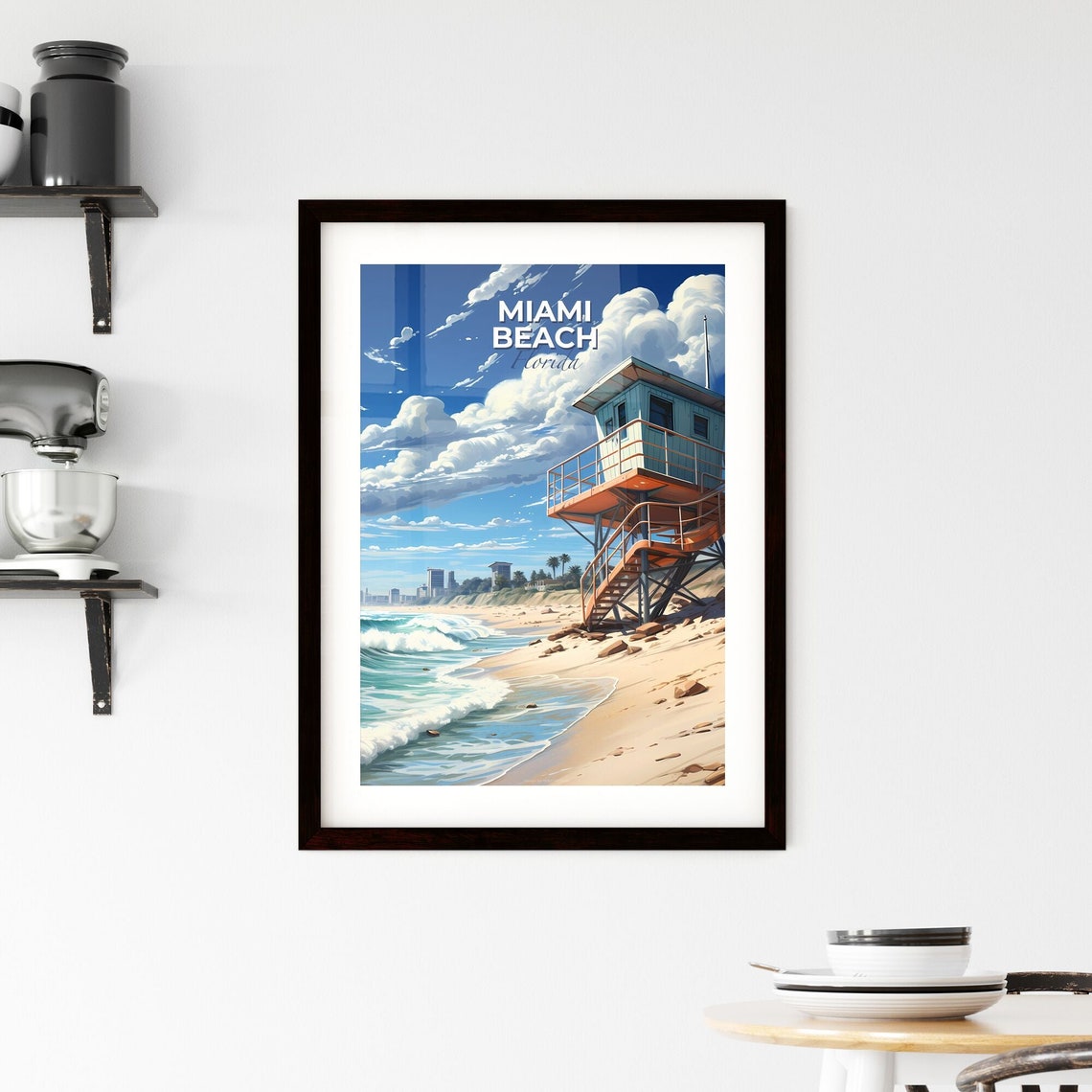 Miami Beach Florida Lifeguard Tower Ocean Waves Sand Art Poster - Image 2