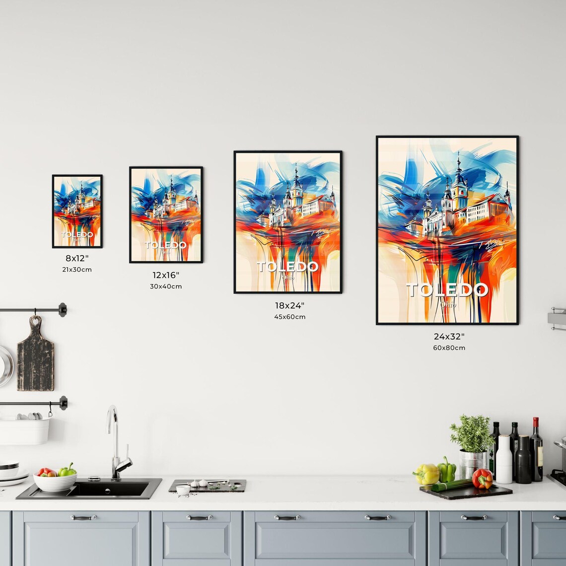 Toledo Ohio Colorful Abstract Cathedral Towers Skyline Poster - Image 3