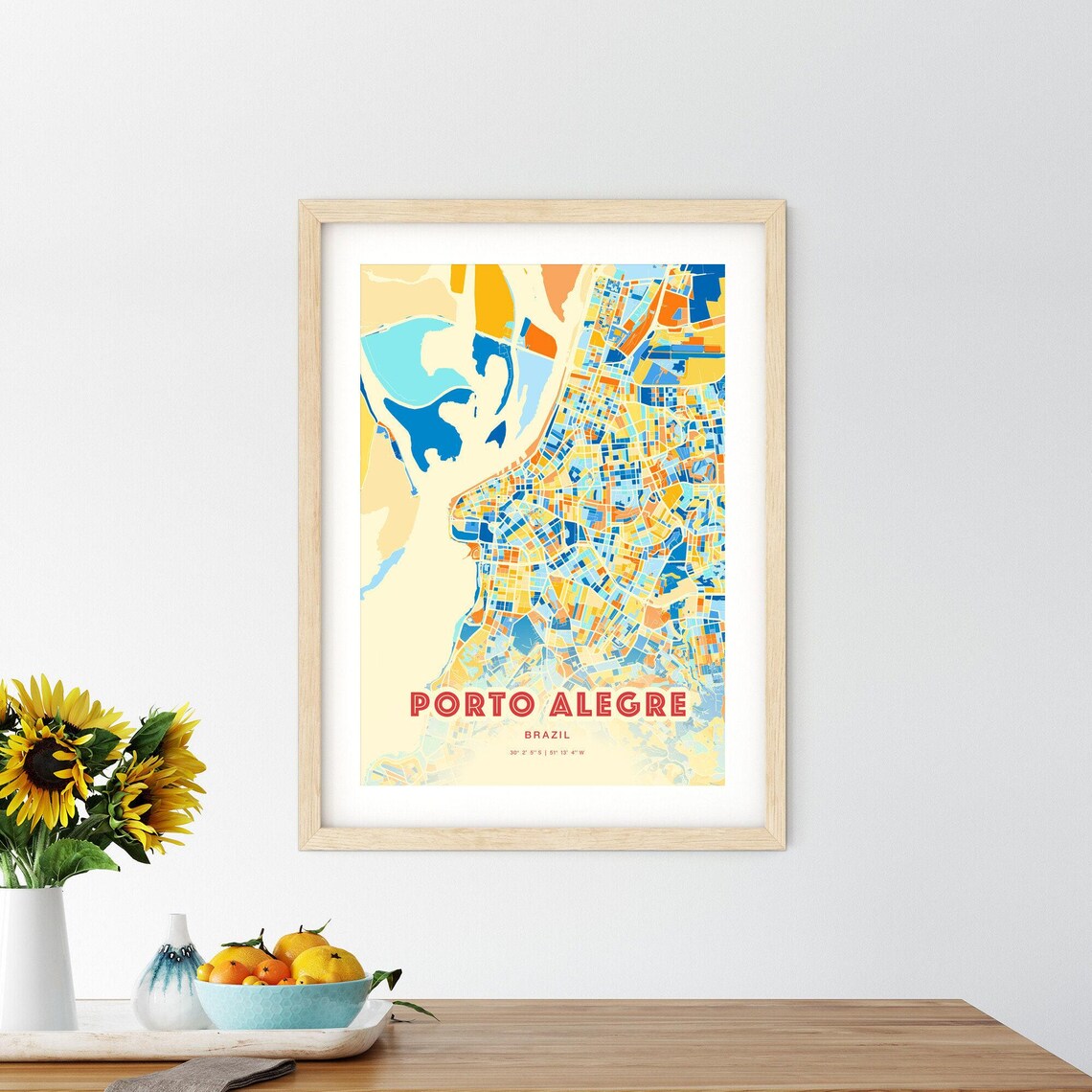 Porto Alegre Brazil Colorful City Map Art Poster Blue Orange Cream Design - Image 2