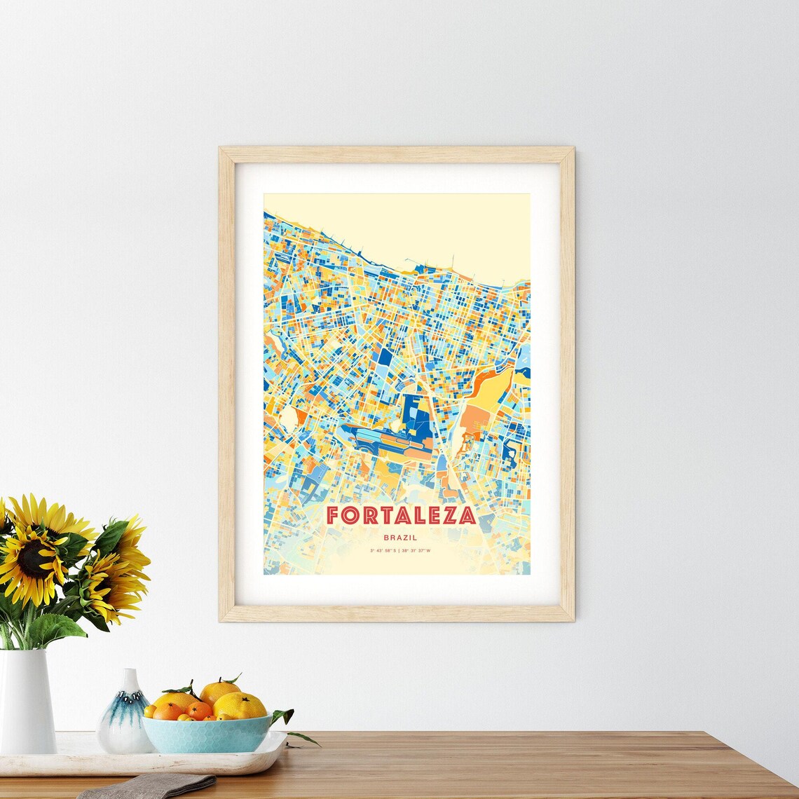 Fortaleza Brazil Vibrant Blue and Orange City Map Art Poster - Image 2