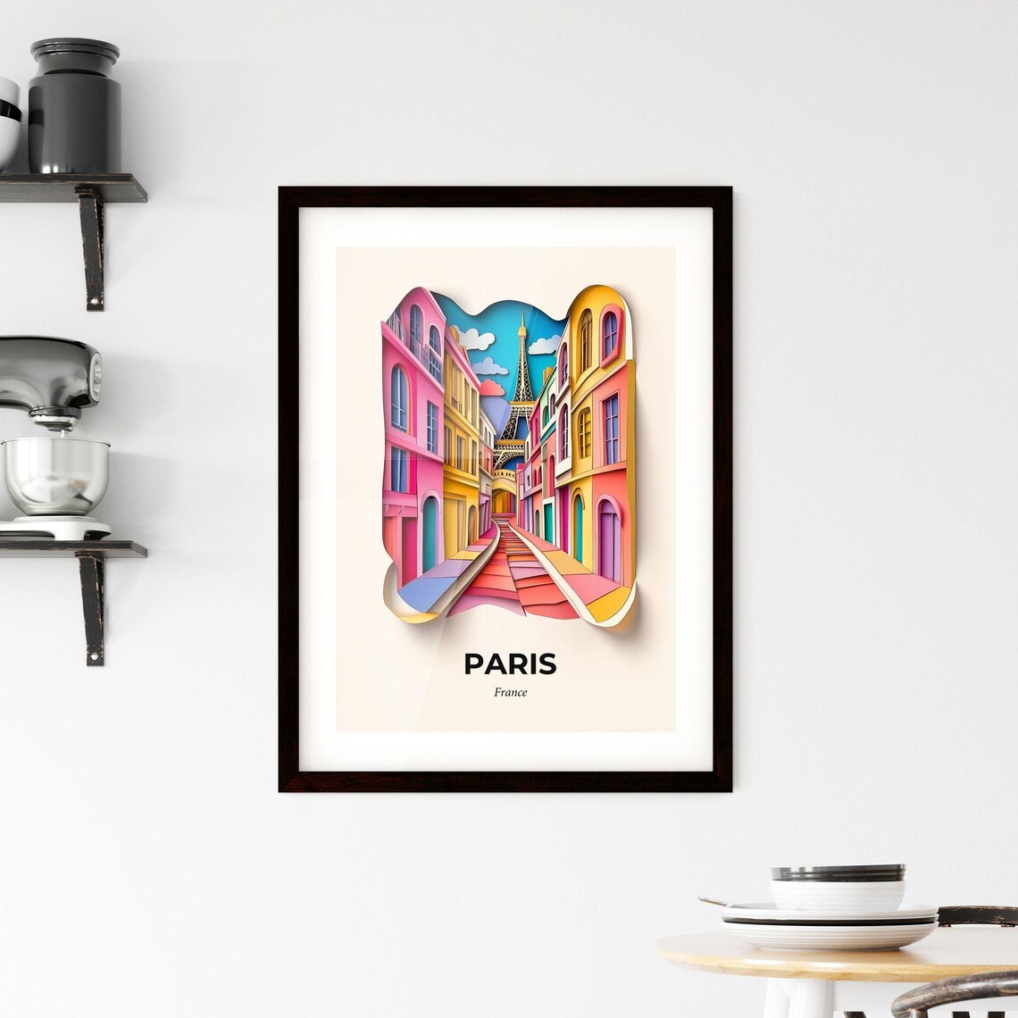 Paris France Eiffel Tower Colorful Paper Cut City Art Poster - Image 2