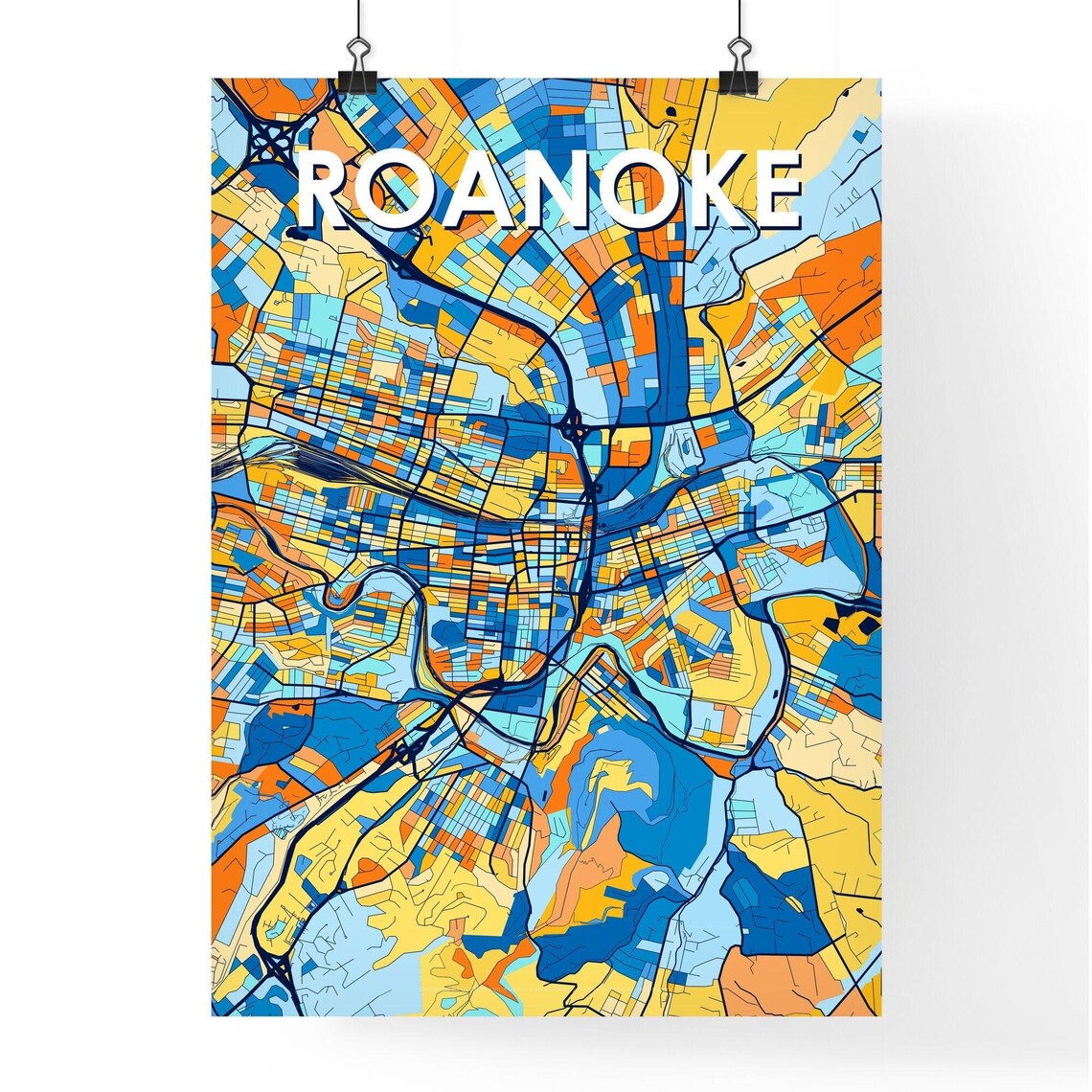 Roanoke Virginia Modern Colorful Street Map Art Print Home Wall Decor - Image 4