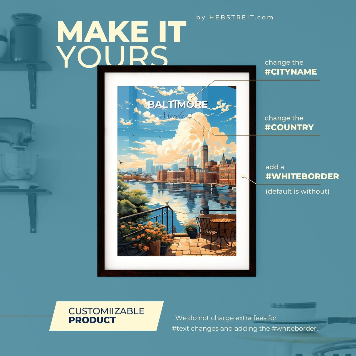 Baltimore Maryland Harbor View Balcony Skyline Travel Poster - Image 2