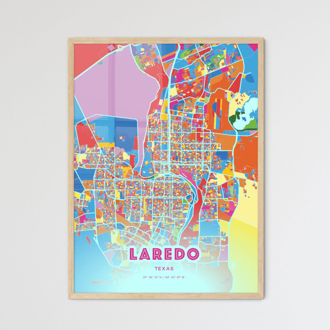 Laredo Texas Modern Crazy Colorful Mosaic City Map Art Poster