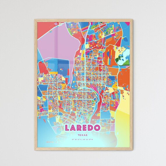 Laredo Texas Modern Crazy Colorful Mosaic City Map Art Poster