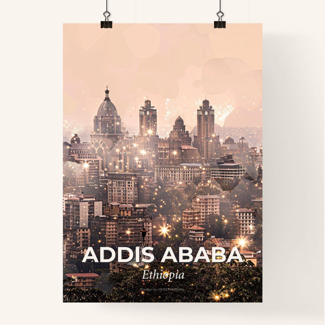 Addis Ababa Ethiopia Cathedral Skyline Golden Sparkle Poster - Image 4